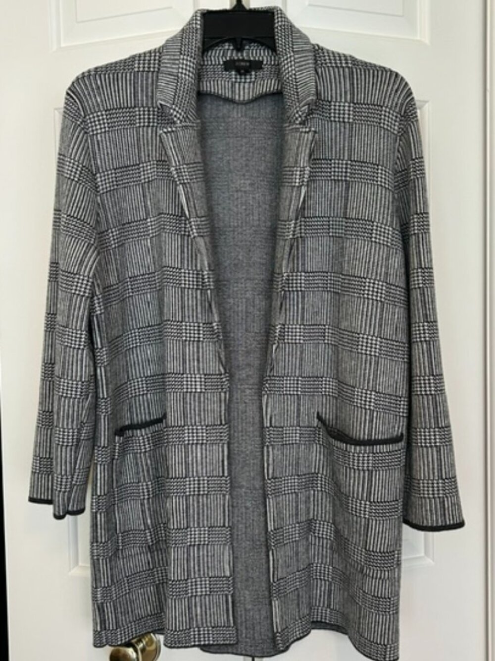J. Crew Sophie Open-Front Sweater-Blazer Glen Plaid Black White Medium